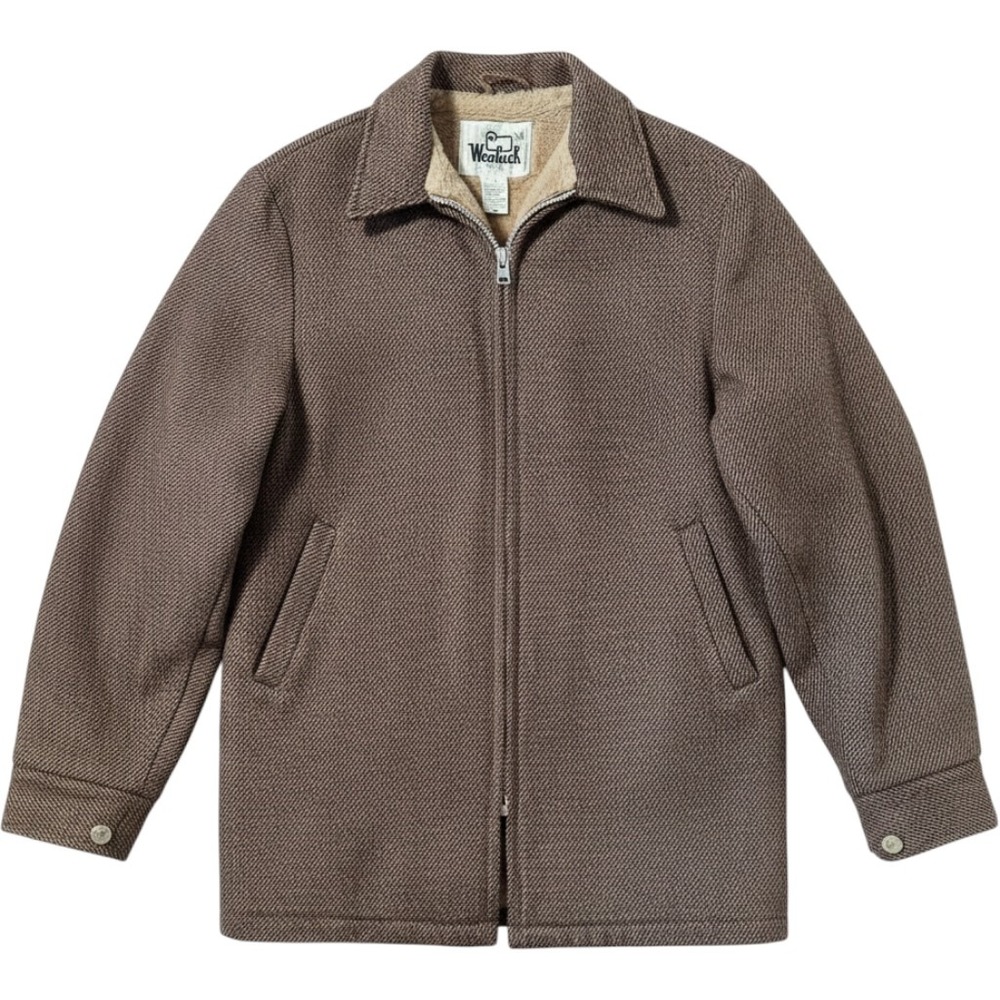 Woolrich‎ Wool Jacket M Brown Herringbone Sherpa Lined Workwear Vintage USA